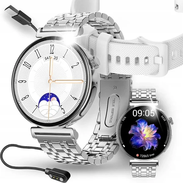 Smartwatch Damski Zegarek Pomiar Ekg Glukoza Ciśnienie Rozmowy Sms Srebrny