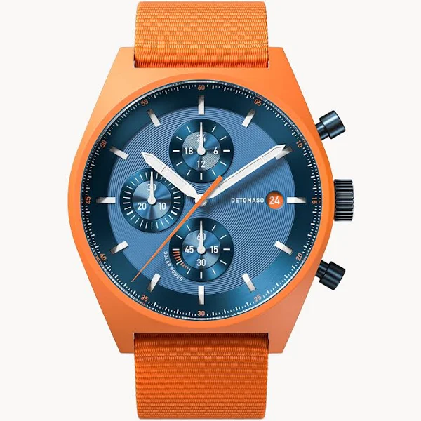 Zegarek solarny męski niebieski chronograf szkło mineralne pasek z plastiku oceanicznego