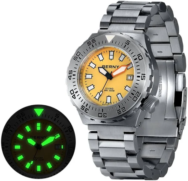 BERNY męski zegarek dla nurka automatyczne mechaniczne zegarki na rękę 30ATM wodoodporny męski