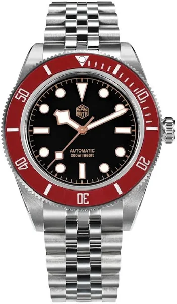 San Martin 40mm zegarek dla nurka męskie klasyczne zegarki mechaniczne NH35 Sapphire czerwony