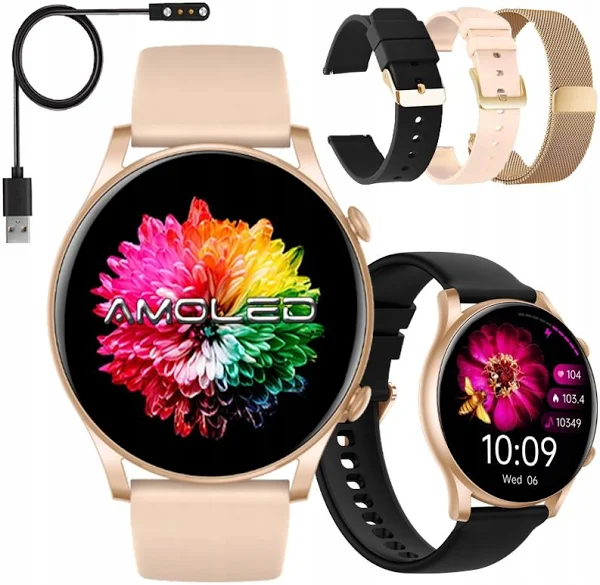 Smartwatch Zegarek Damski Polskie Menu Rozmowy Ciśnienie Puls Sport Amoled