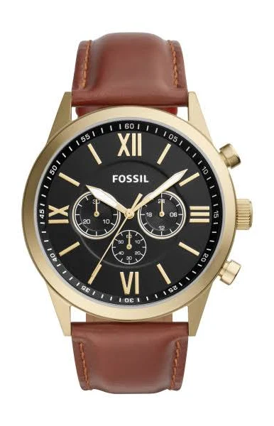 Zegar męski Fossil Flynn BQ2261 Złoty Skórzany brązowy pasek