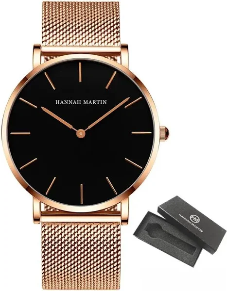Hannah Martin modne męskie zegarki najwyższej marki Ultra-cienka siatka stalowy zegarek męski czarny