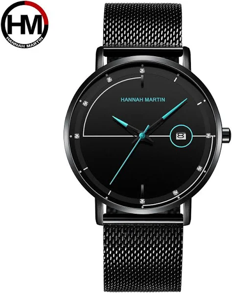Hannah Martin męski zegarek z datownikiem Top marka luksusowy japoński mechanizm kwarcowy Casual Sport stalowy ultracienki wodoodporny zegarek Relogio