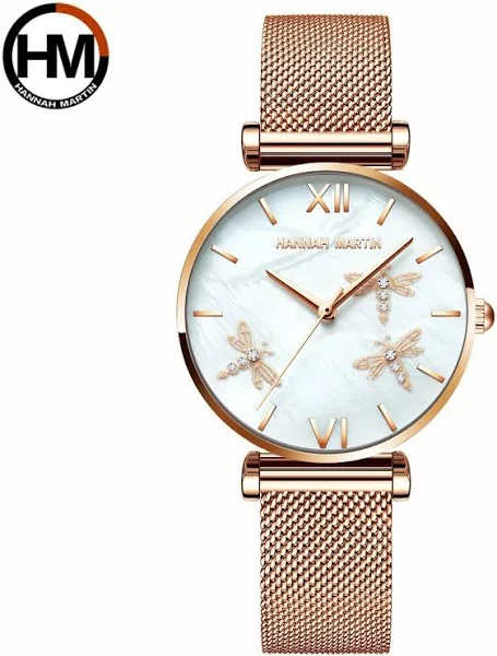 Hannah Martin Luxury Women Wodoodporny złoty zegarek Prezenty dla kochanków Damski zegarek kwarcowy Zegar