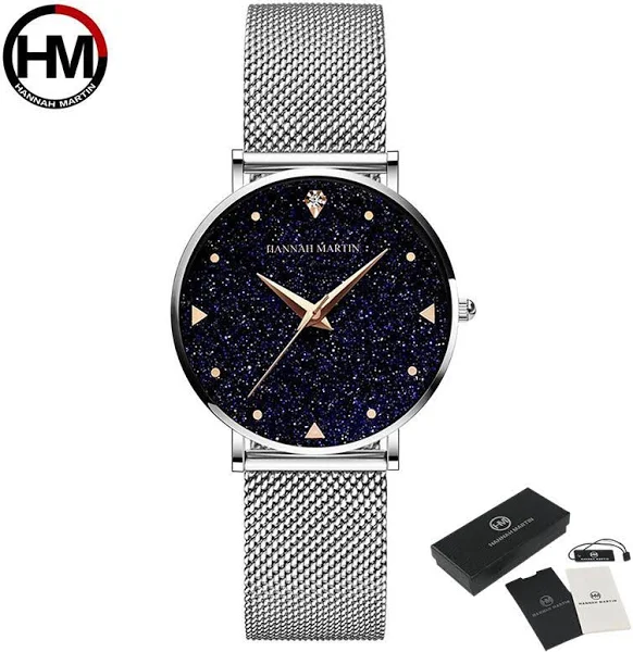Hannah Martin Japan Movement Night Flash Starry Sky Dial Wodoodporne kreatywne zegarki damskie damskie zegarki kwarcowe