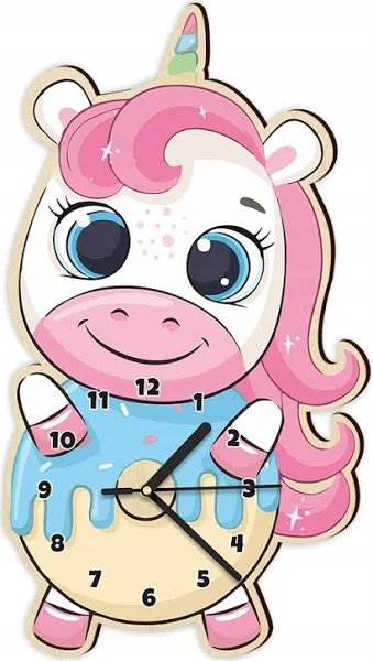 Drewniany Zegar Na Ścianę Ścienny Jednorożec