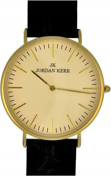 Złoty zegarek męski skórzany czarny pozłacana koperta