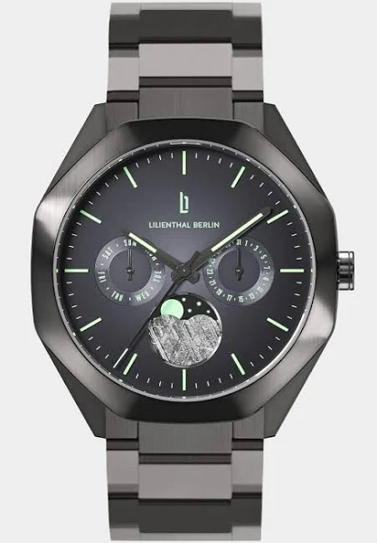 Męski Zegarek z Fazy Księżyca Czarny Szczotkowana stal nierdzewna