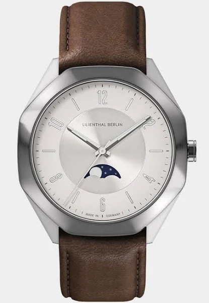 Męski Zegarek z Fazy Księżyca Srebro Biały Szczotkowana stal nierdzewna