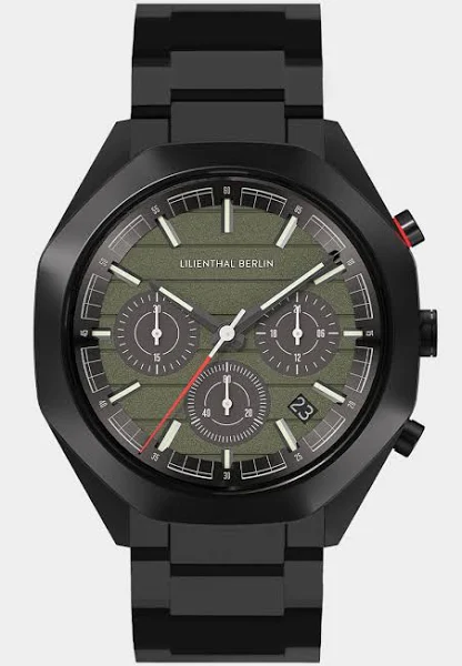 Męski Zegarek z Fazy Księżyca Czarny Zielony Szczotkowana stal nierdzewna