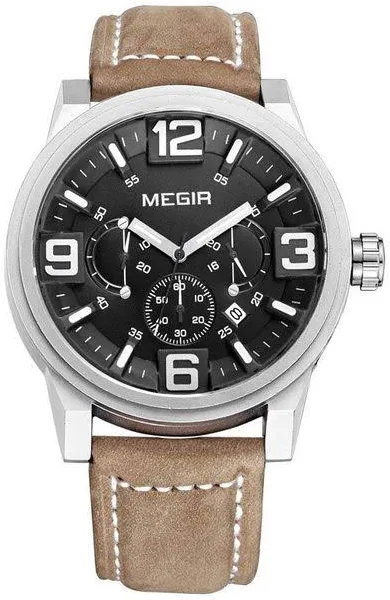 Zegarek Męski Megir Chronograf Skórzany Modny Exl
