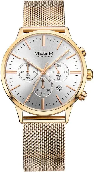 Megir Golden Mesh Chronograph Kwarc