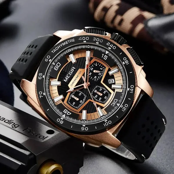 Megir męski męski chronograf męski zegarki sportowe z mechanizmem kwarcowym gumka zegarek luminescencyjny