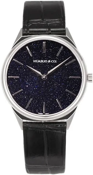 HUSUO 36mm ultracienki męski zegarek mechaniczny awenturyn szwajcarski rzeźbiony mechanizm 7001