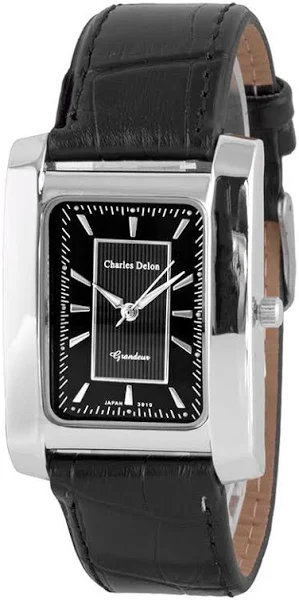 Biznesowy Uniwersalny Zegarek Charles Delon Na Czarnym Skórzanym Pasku