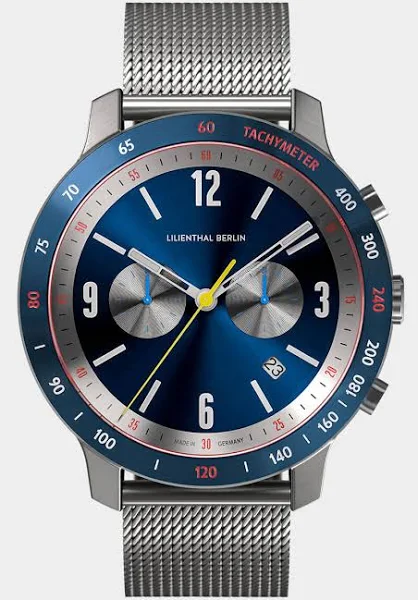 Męski Zegarek Chronograf Niebieski Koperta ze Stali Chirurgicznej Szkło Szafirowe