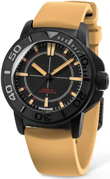 Czarny zegarek męski Undone Watches z gumowym paskiem PVD Foxtrot 43MM Automatic