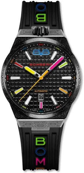 Czarny męski zegarek Bomberg Watches z gumowym paskiem CHROMA NOIRE 43MM Automatic