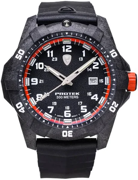 Czarny zegarek męski ProTek Watches z gumowym paskiem Dive Series 1004 42MM