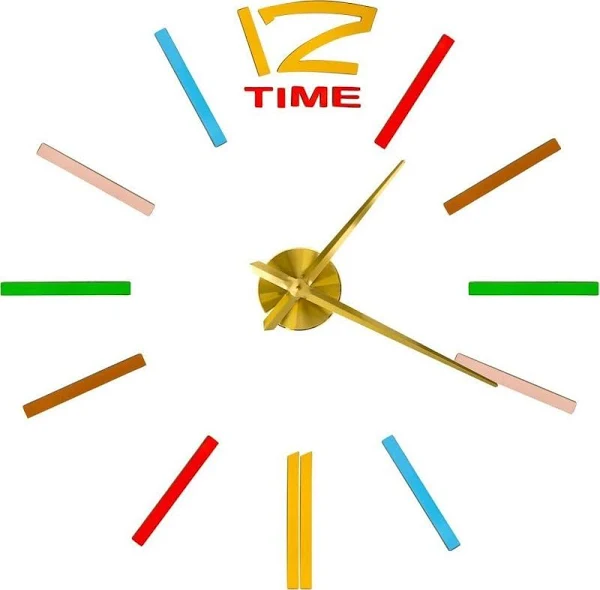 Zegar ścienny naklejany 1 cyfra 100-120 cm złote wskazówki kolorowy