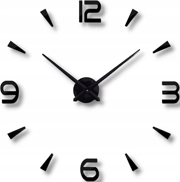 ZEGAR ŚCIENNY 3D DUŻY NAKLEJNY NA ŚCIANĘ NOWOCZESNY DIY CICHY CZARNY 70-130