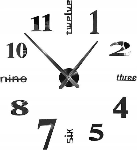 Zegar 3D Ścienny Czarny Lustrzany naklejany Duży