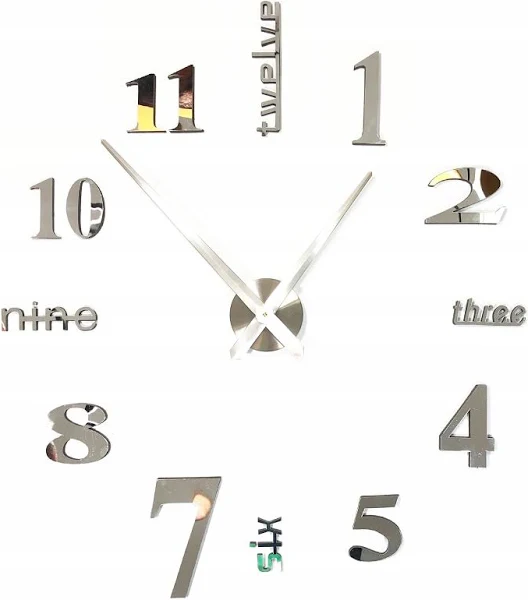 Zegar Ścienny Duży Naklejany Na Ścianę Lustro 3D