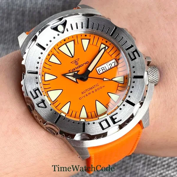 42mm zegarek dla mężczyzn zielony Luminou Monster Tandorio 200m wodoodporny NH36 automatyczna pomarańczowa tarcza stalowa bransoletka szkło szafirowe