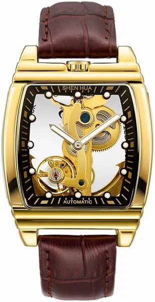 SHENHUA przezroczyste automatyczne mechaniczne zegarki moda mężczyzna Steampunk szkielet luksusowy