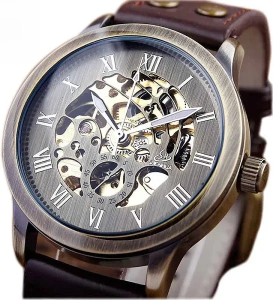 Najlepsze marki zegarki mechaniczne męska moda Retro brązowy szkielet automatyczny zegarek