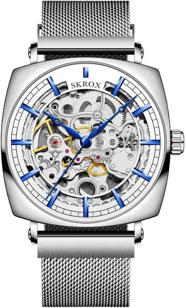 SKROX kwadratowy elegancki szkielet mechanizm automatyczny męski zegarek mechaniczne zegarki na rękę