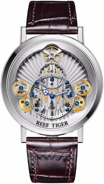 2019 Reef Tiger/RT projektant szkielet zegarki dla mężczyzn koło zębate kwarcowe zegarki skórzany