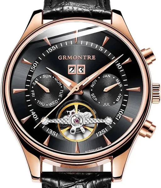 Szkielet mechaniczny zegarek z tourbillonem mężczyźni automatyczne kolczyki Classic Rose złoty