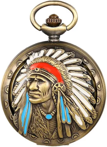 JewelryWe Męski damski zegarek kieszonkowy klasyczny wzór aborygenów zegarek kwarcowy styl etniczny wisiorek naszyjnik zegarki z łańcuszkiem