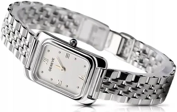 Zegarek damski z białego złota 14k z bransoletą kwadratowy Geneve lw003wdw lw003wdw&lbw008w
