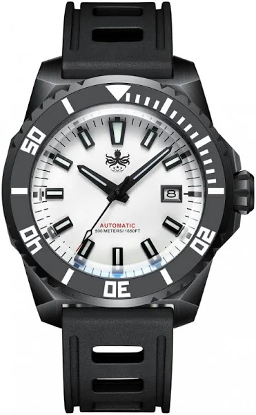 Czarny zegarek męski Phoibos Watches z gumowym paskiem Levithan PY032E DLC 500M