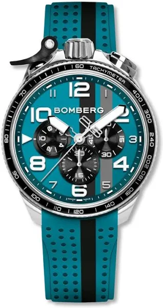 Srebrny zegarek męski Bomberg Watches z gumowym paskiem RACING 4.9 Blue 45MM