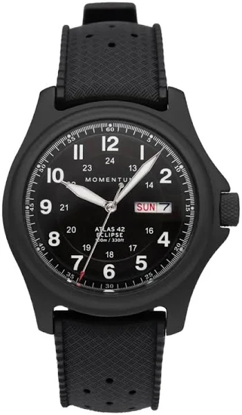 Czarny zegarek męski Momentum Watches z gumowym paskiem Smokejumper Eclipse Solar