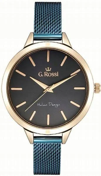 Złoty niebieski damski zegarek z czarną tarczą elegancki modny na prezent