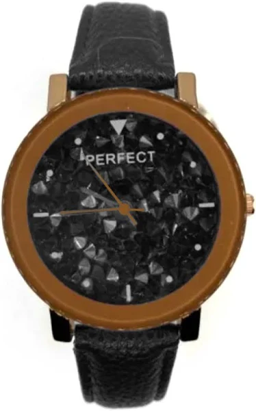 Różowozłoty damski zegarek z czarnym paskiem Perfect A581-3