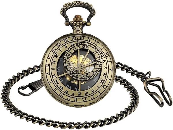 Mechaniczny zegarek kieszonkowy dla mężczyzn cyfry rzymskie zegarek kieszonkowy ze stali nierdzewnej z dwunastą konstelacją