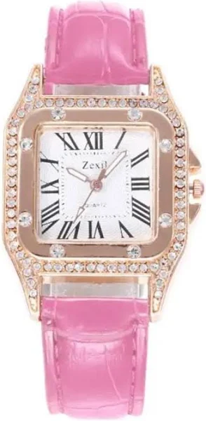 zegarek damski kwadratowa tarcza zegarek na rękę z cyframi rzymskimi prezent urodzinowy z pasek ze