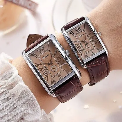 unisex modny zegarek kwadratowa para cyframi rzymskimi prosty styl zegar nowa para mężczyzn i kobiet dorywczo skórzany pasek zegarek kwarcowy dla par