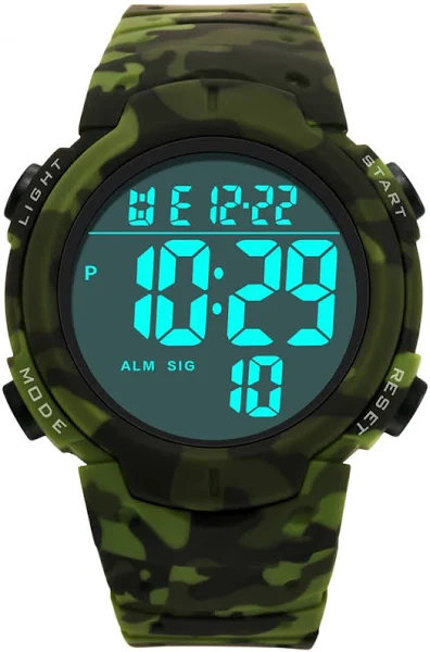 Kamuflaż elektroniczny zegarek męski zegarek na rękę marki 50M z wyświetlaczem wodoodporne światło