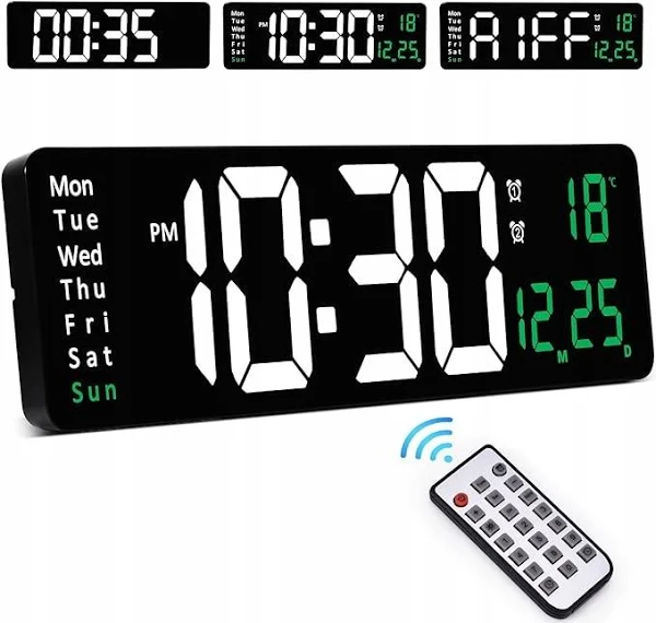 Zegar Ścienny Duży Elektroniczny Cyfrowy Nowoczesny Led Temperatura Data
