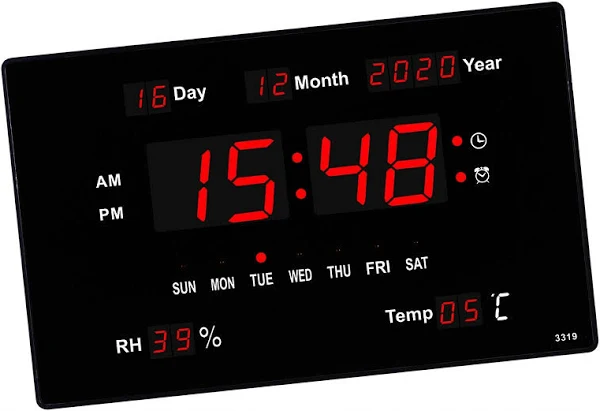 Duży elektroniczny zegar ścienny z kalendarzem Cicha ściana