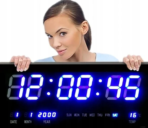Niebieski Zegar Cyfrowy Termometr Data Duży i Czytelny Na Ścianę