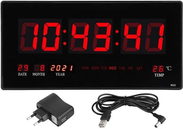 Zegar Duży Ścienny XXL Led Cichy Elektroniczny Cyfrowy Temperatura Data