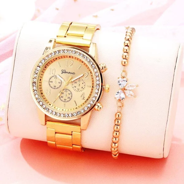 Damski zegarek z cyrkoniami z minimalistyczną bransoletką